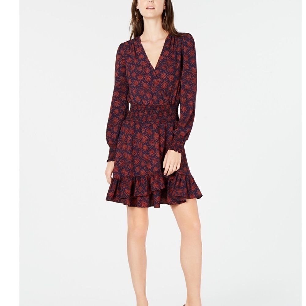 Michael Kors Womens Floral Fit & Flare Dress navy